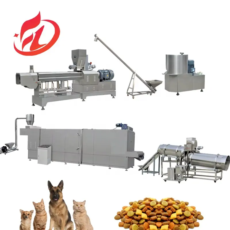 خط إنتاج أكياس طعام الحيوانات الأليفة للكلاب والقطط أوتوماتيكي بالكامل ماكينة صنع كريات طعام الحيوانات مع جهاز طارد ثنائي المسامير