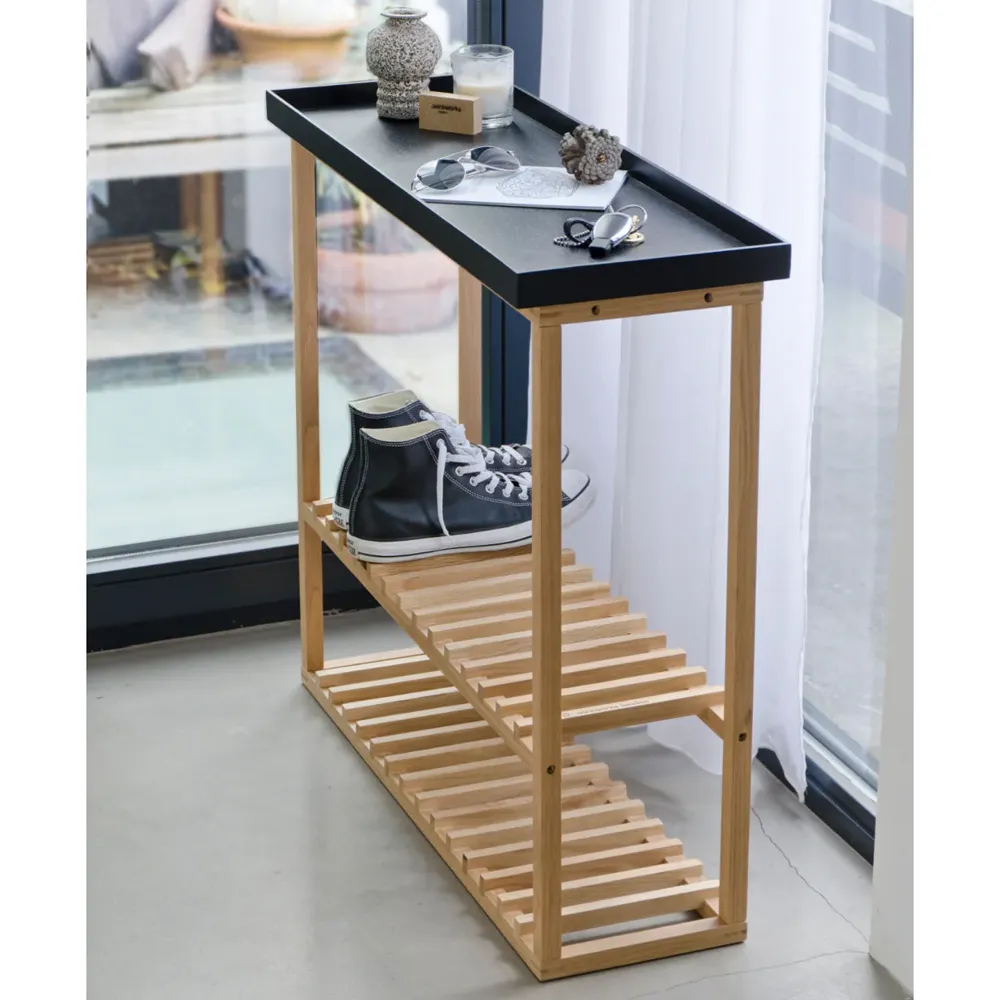 Holz Bambus moderne Mehrzweck tragbare stapelbare Schuh regale Ständer Display Rack Rechteckige Konsolen tisch mit Lagerung