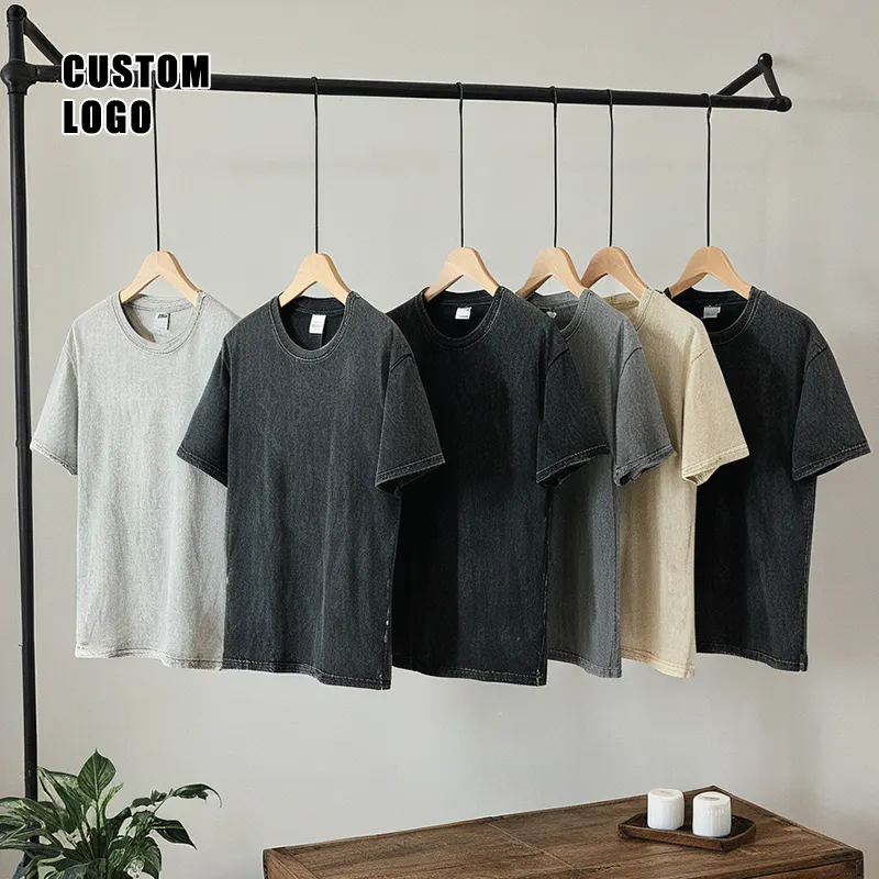 LOW quantité minimale de commande T-shirts en coton épais et épais T-shirts vintage personnalisés surdimensionnés lavés à l'acide pour hommes