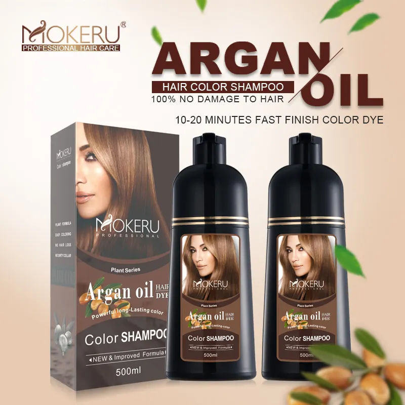 Mokeru 500ml Argan Oil Hair Dye Shampoo Coloração Rápida Use para a Vida Diária Produtos para colorir o cabelo profissional