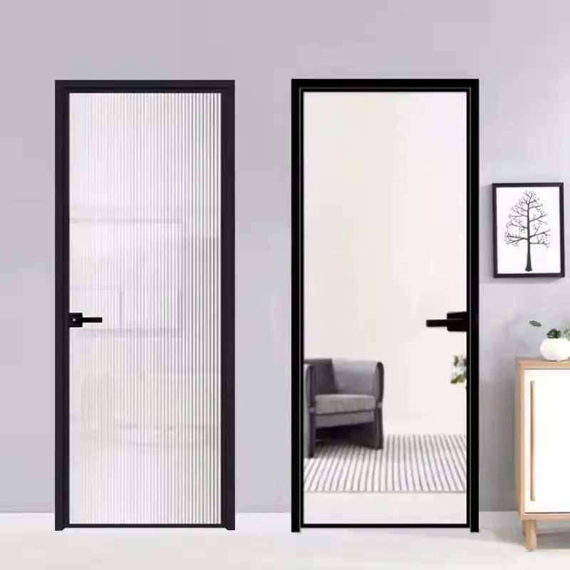 Disesuaikan gaya Modern rumah eksterior aluminium Double Swing aluminium modern double casement pintu masuk depan aluminium kaca