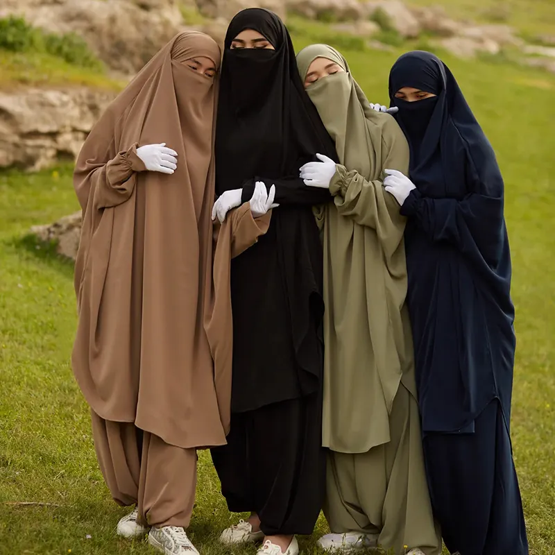 Two Piece Jilbab With Pants Set New Frill Sleeve High Quality Lightweight Opaque Nida Muslim Women EID Ramadan Islamic Clothing