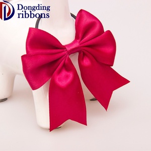 Handmade Red Satin Ribbon <strong>Bow</strong> with <strong>Elastic</strong> <strong>Loop</strong> for Gift Packing - Product Image 3