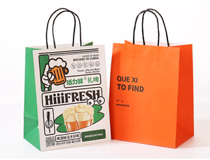 Barato reciclado logotipo personalizado impreso comestibles compras embalaje bolsa de papel marrón Kraft con asas - Product Image 4