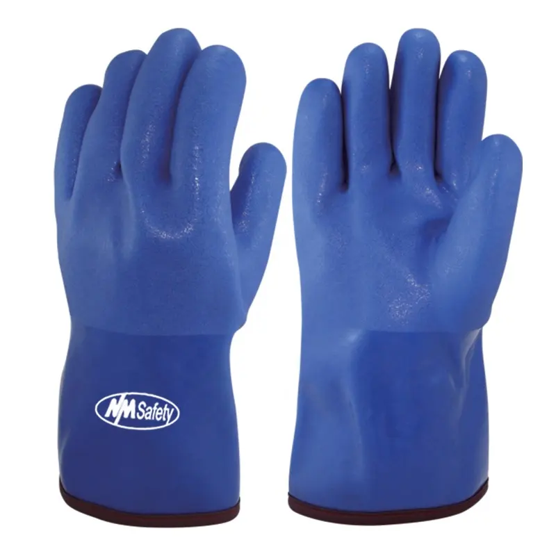 NMsafety Food Processing fodera calda resistente al freddo blu completamente rivestita in PVC impermeabile termico sicurezza alimentare guanti da lavoro invernali