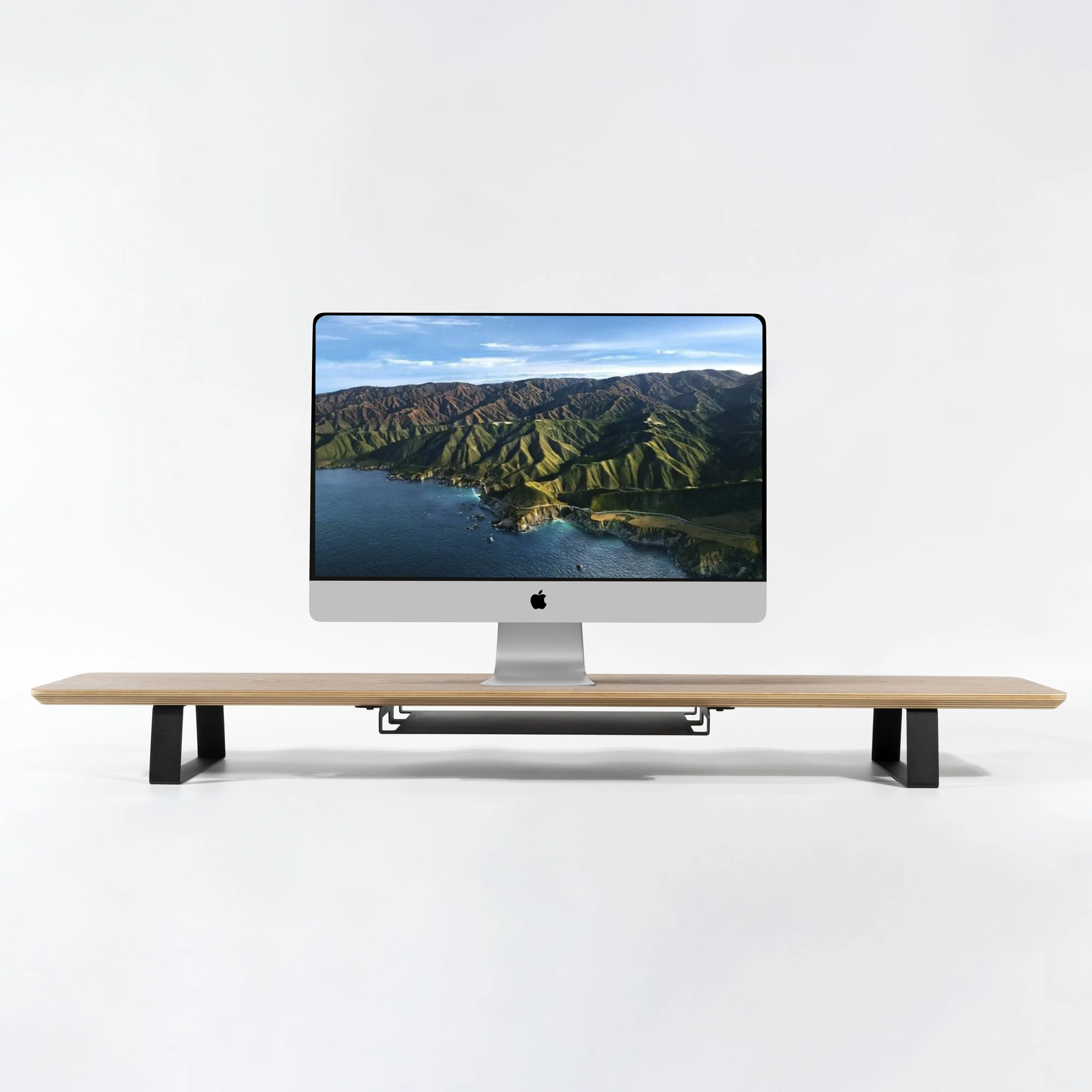 Soporte de monitor dual SAMDI, estante de escritorio de oficina de madera con función extensible, soportes de ordenador portátil de metal y madera para uso doméstico