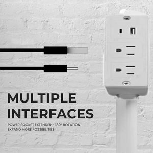 Многофункциональный удлинитель для розетки с поворотом на 180 °, USB-A и USB-C порты, выдвижной выход для труднодоступных мест - Product Image 4