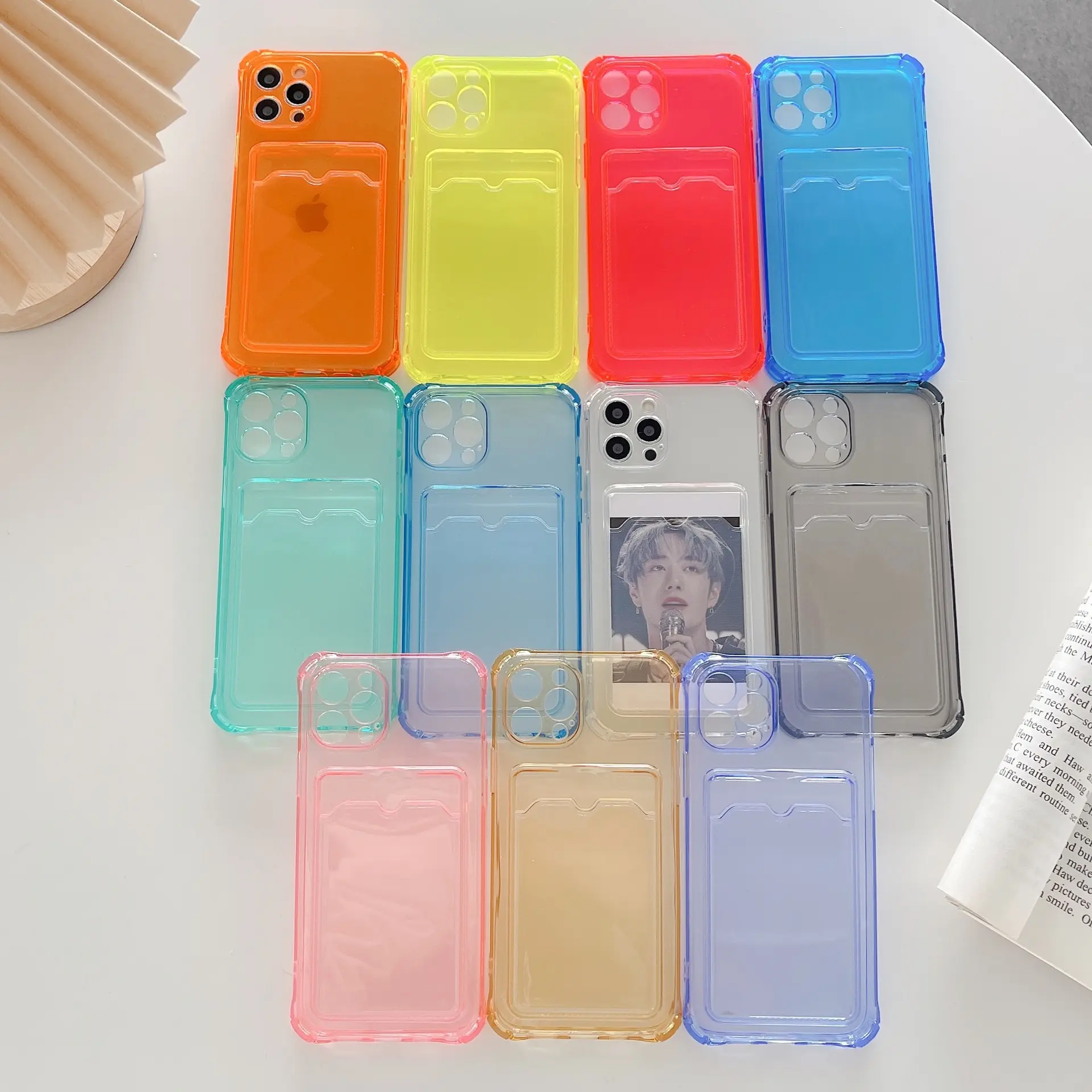 Transparent Card Holder Slot Phone Case For iPhone 11 12 13 14 case Pro XS Max XR Case Cover Soft Silicone Wallet