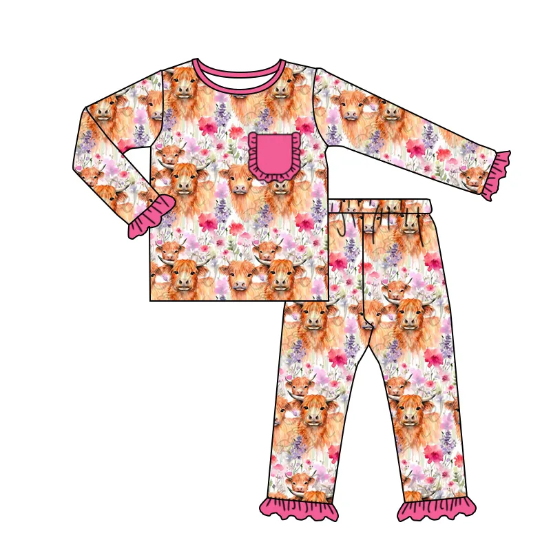 Nuovo design di alta qualità a basso prezzo pigiama per bambini 100% cotone fiore di mucca camicia a maniche lunghe pantaloni vestiti per bambini