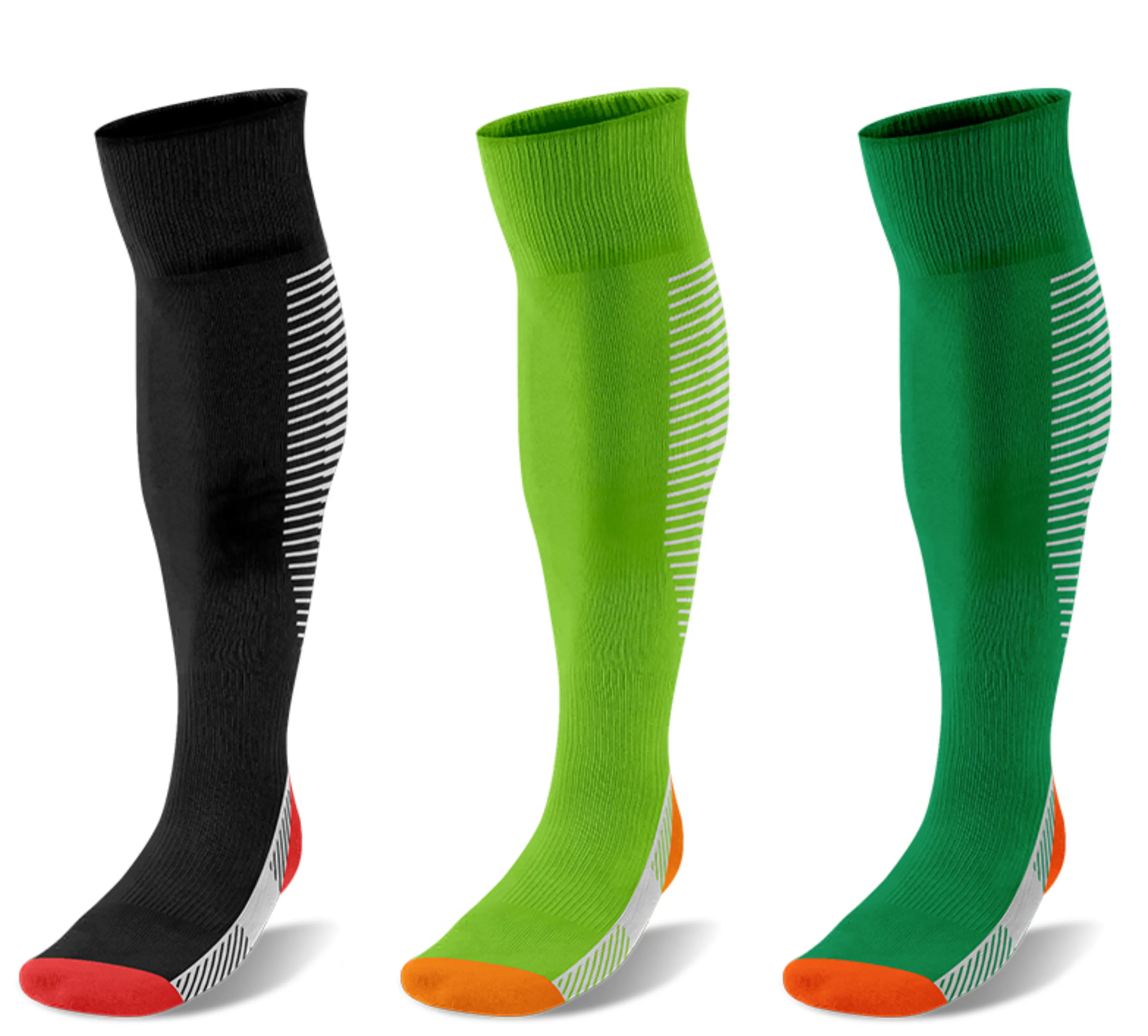 Gama completa de calcetines de fútbol de alta calidad Calcetines de fútbol transpirables que absorben el sudor Calcetines negros, verdes y verdes hierba
