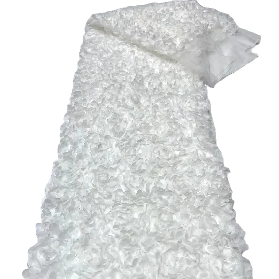 Novo laço branco tecido 3D rendas bordado tecido plissado adequado para o vestido de noiva/Lolita princesa vestido/puff vestido