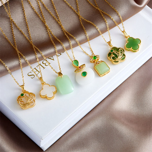 แฟชั่นเก๋18K คริสตัล CZ ปูหยกสีเขียวจี้หัวใจสร้อยคอโซ่ - Product Image 3
