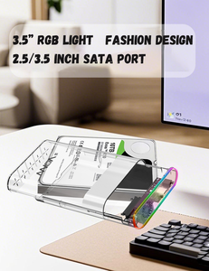 工厂新的RGB 3.5英寸透明USB 3.0 C型外部硬盘驱动器外壳内置风扇外壳，用于SATA端口HDD SSD - Product Image 3