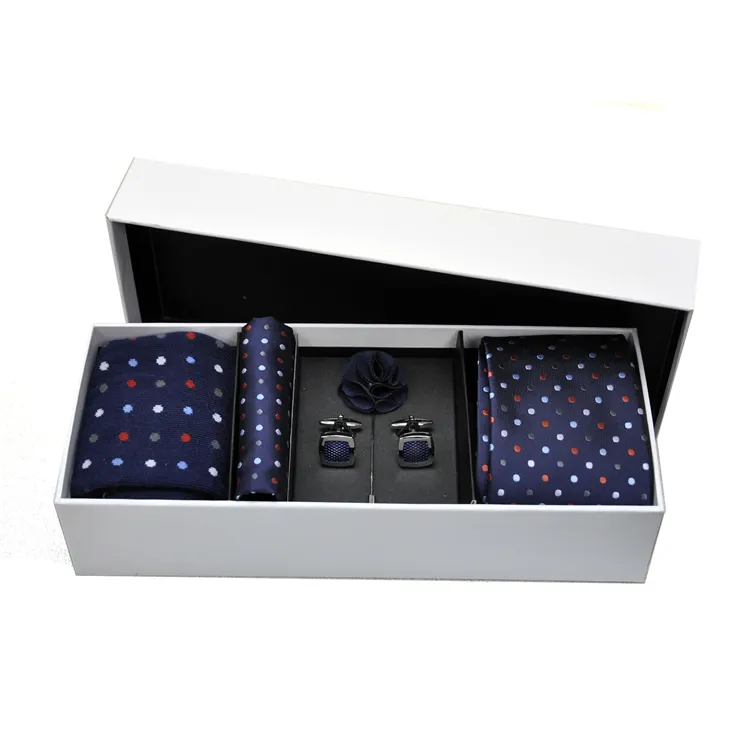 New Arrival Simple Gift box tie set mans Tie  Hanky  Socks  Cufflinks and Flower Pin Gift set