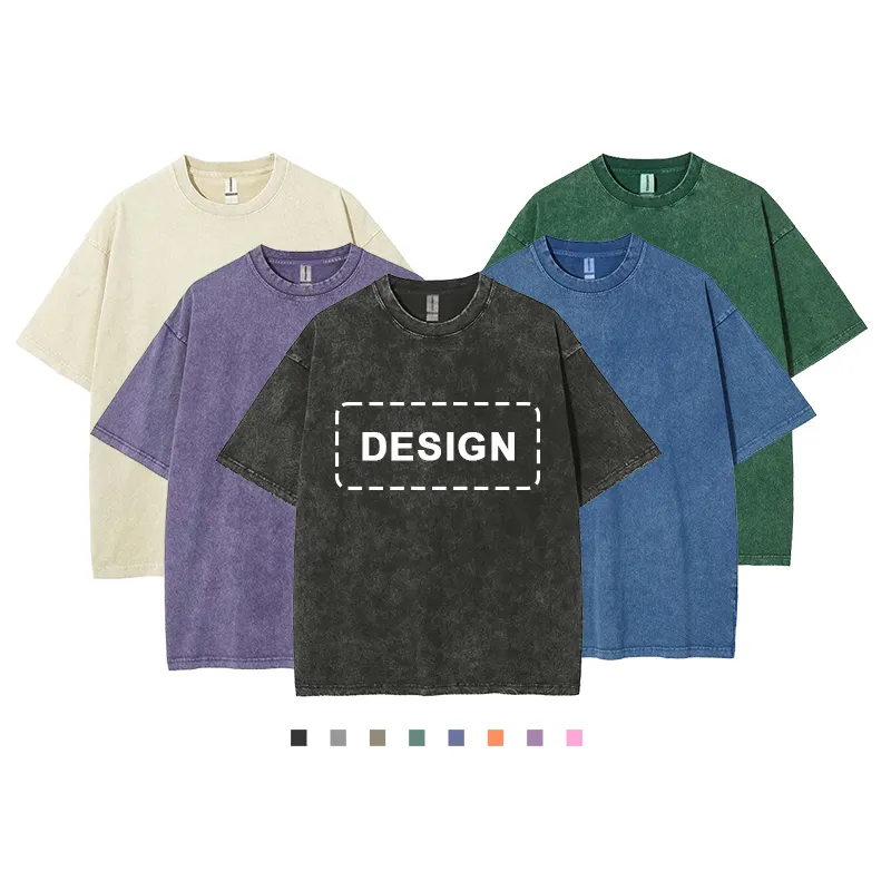 Kaus pria ukuran besar Logo cetak Dtg kustom kualitas tinggi kaus antik kelas berat grafis kaus cuci asam untuk pria