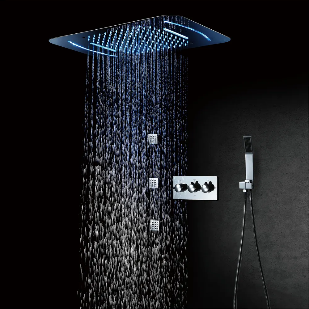 LED duş başlığı SUS304 38x58cm şelale yağış gömülü tavan banyo sıcak ve soğuk su duş bataryası seti vücut jetli