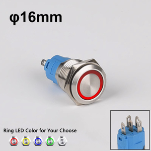 Interruttore a pulsante ad anello LED illuminato da 16mm con funzione On-Off IP65 livello 5A Max. Corrente 250V Max. Tensione - Product Image 3