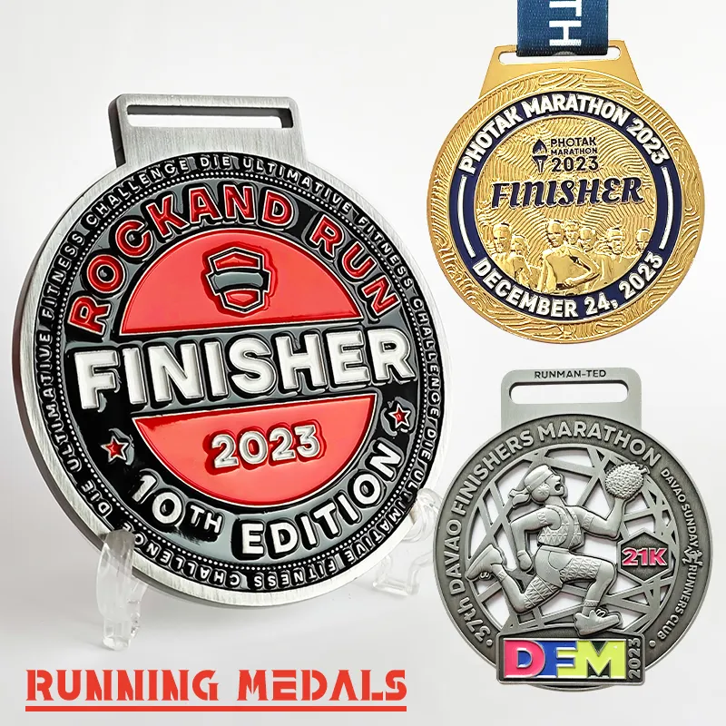 Venta al por mayor de encargo de precio barato en blanco de aleación de zinc chapado en oro 3D maratón correr deportes de metal Premio medallas y trofeos placas