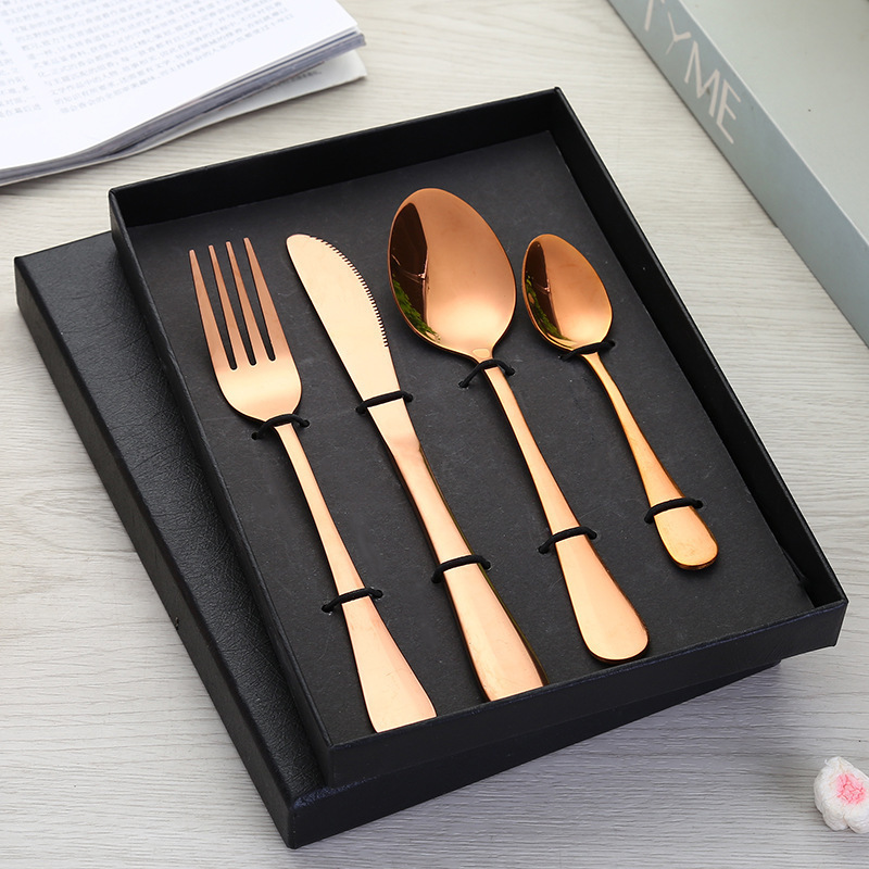 Rose gold knife fork spoon 4-piece gift box