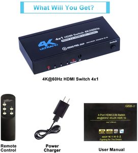 Conmutador HDMI 4K, 4 puertos, 4 en 1, Out HDMI2.0b, compatible con 4K, 60HZ, HDR10, con Control remoto - Product Image 2