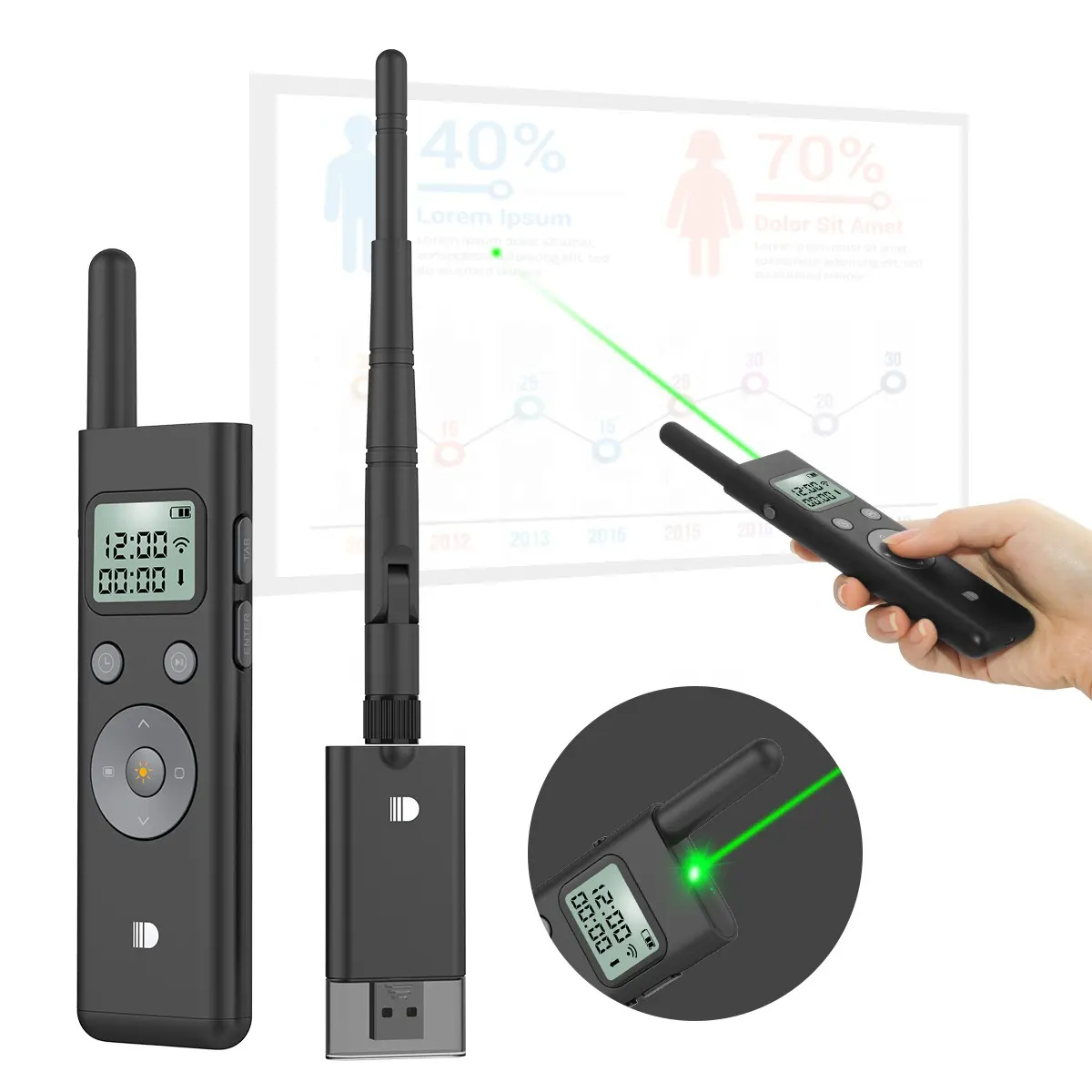 Presentatore Wireless USB penna per girare la pagina telecomando a lunga distanza puntatore Laser verde discorso Controller penna PowerPoint PPT