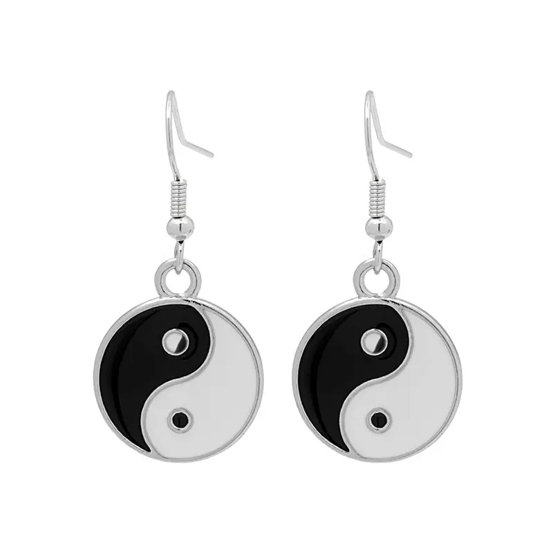 Basit moda takı Tai Chi Bagua Yin ve Yang kolye küpe yaşam dengesi emaye siyah beyaz Yin Yang küpe