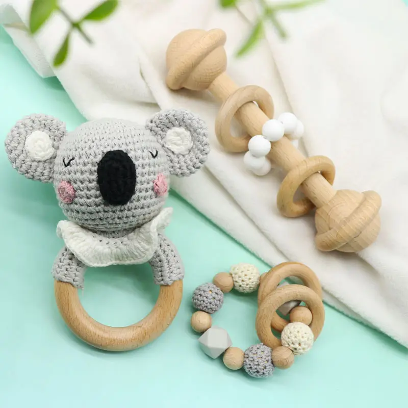 Crianças criança bebê handbell mordedor anel, chocalho, brinquedo para crianças, diy, brinquedo de crochê, molares de animais do bebê, kit