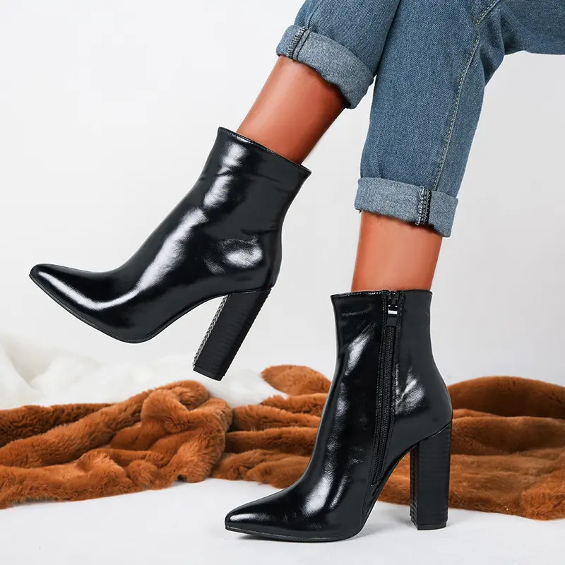 Botas femininas duráveis, botas de inverno sobre o tornozelo preto