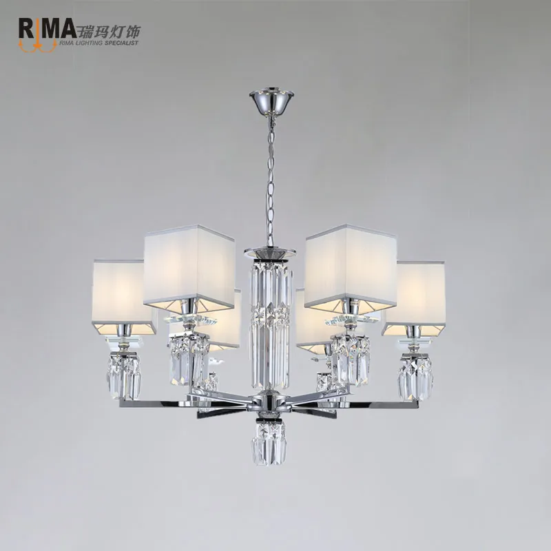 RIMA Lighting-lámpara colgante de nuevo diseño para vestíbulo de hotel, candelabro de cristal con pantalla de color cromado de hierro para Decoración