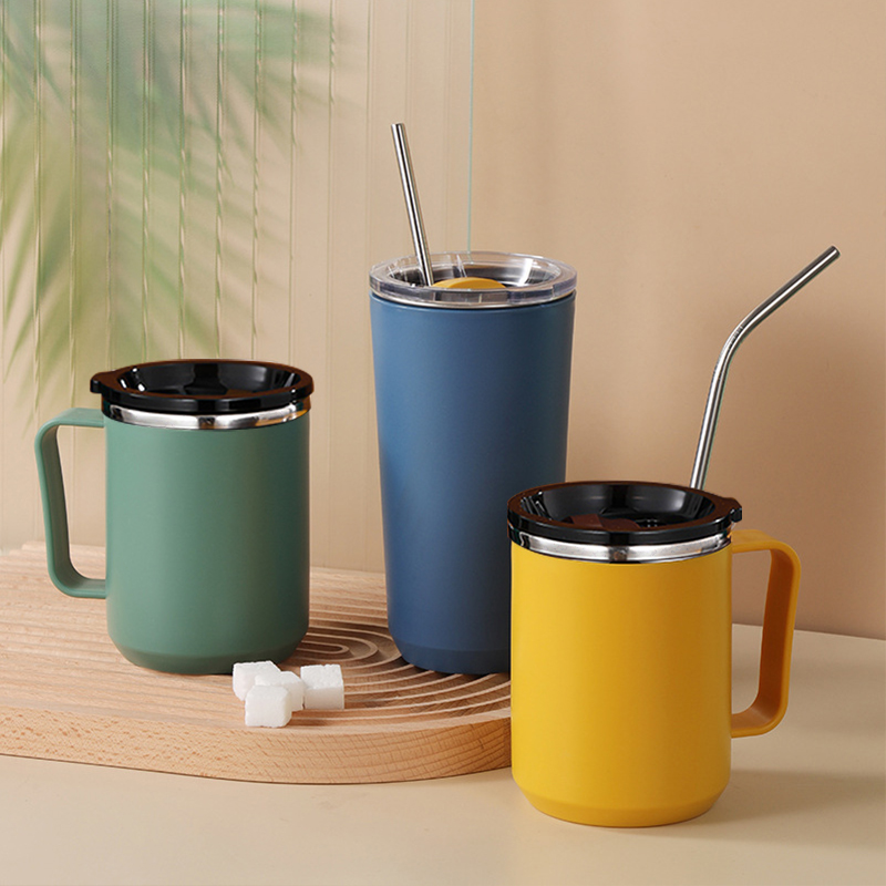 Anti-overflow Insulated Coffee Tumbler Cup 304 Stainless Steel Mug With Handle