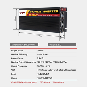 Manufacturer <strong>Inverter</strong> 12V 24V 48V DC to AC 220V Pure Sine Wave <strong>Inverter</strong> for Home 3000W 3Kw Off Grid Power <strong>Inverters</strong> Converters - Product Image 2