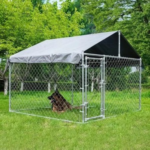 Couverture imperméable et résistante aux UV pour sol d'extérieur robuste à maillons de chaîne Grande <span class=keywords><strong>cage</strong></span> pour chien Chenil en métal avec porte - Product Image 1