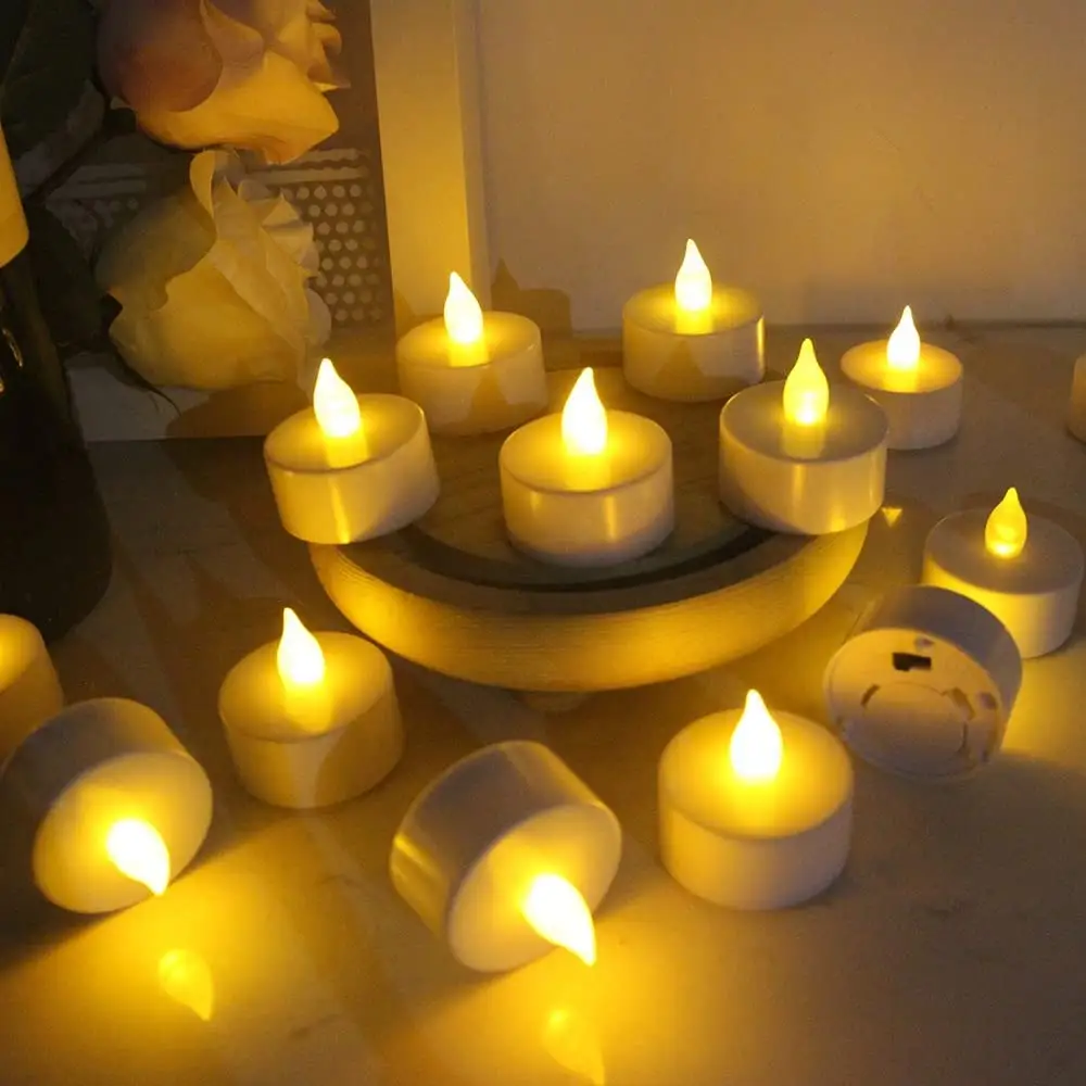 Оптовая продажа, светодиодные рождественские свечи, работающие от батареек, электрические беспламенные реалистичные яркие пластиковые мини-свечи, светодиодные Чайные свечи