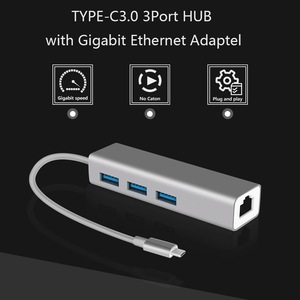 USB 3.1 Type-C to <strong>Lan</strong> RJ45 Ethernet 100/1000 Mbps Adapter with 3 Ports USB Hub for PC Laptop Macbook