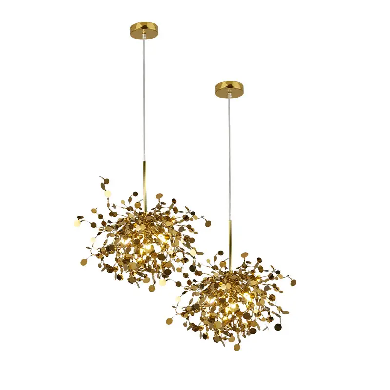 D40cm * 2 pièces moderne tête unique en acier inoxydable doré décoratif luxe villa chevet lampe à manger petit lustre