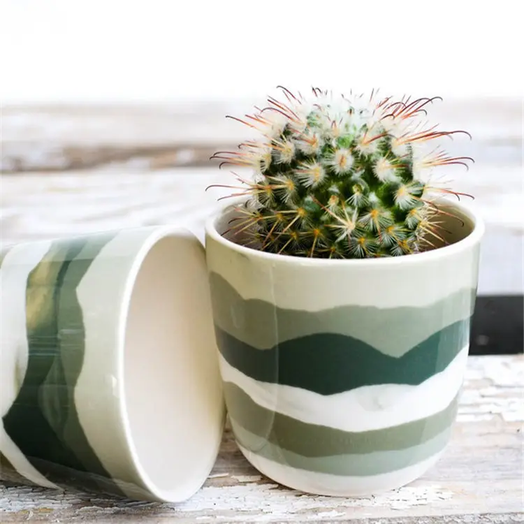 Maceta de cerámica con diseño de varios tonos para decoración de jardín, maceta de cactus pequeña, para bonsái