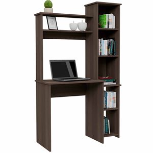 DB Smokey Oak Escritorio de 6 estantes Mesa extensible de computadora portátil con librería incorporada para sala de estar Material de madera - Product Image 2