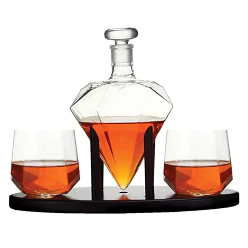 Vino di cristallo personalizzato Savant diamante whisky Decanter con 2 bicchieri di diamante liquore per il giorno di natale regali