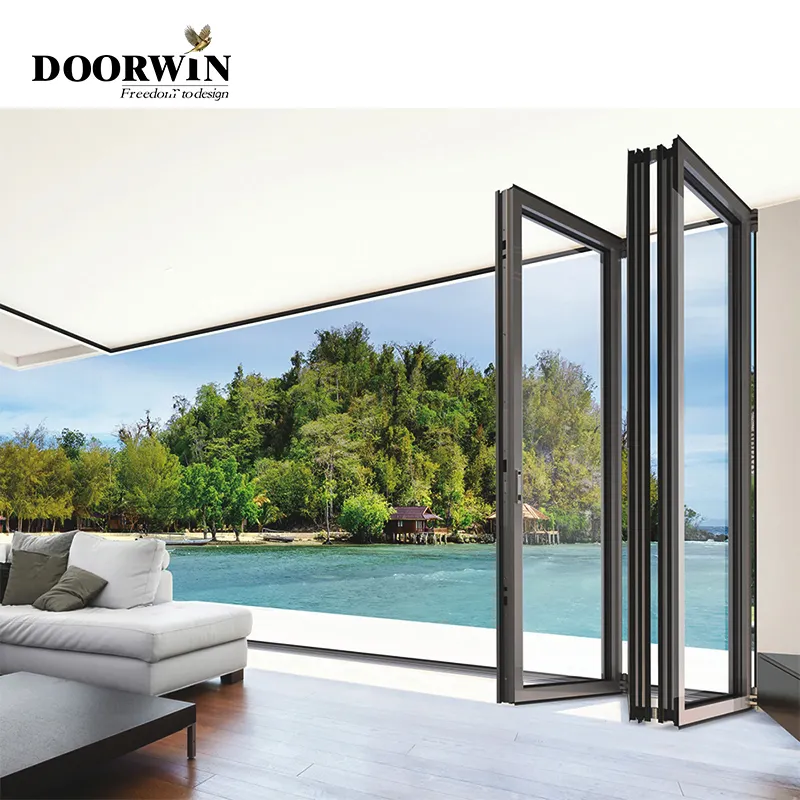 Doorwin patio doble vidrio exterior acordeón puerta plegable puertas plegables de aluminio residenciales