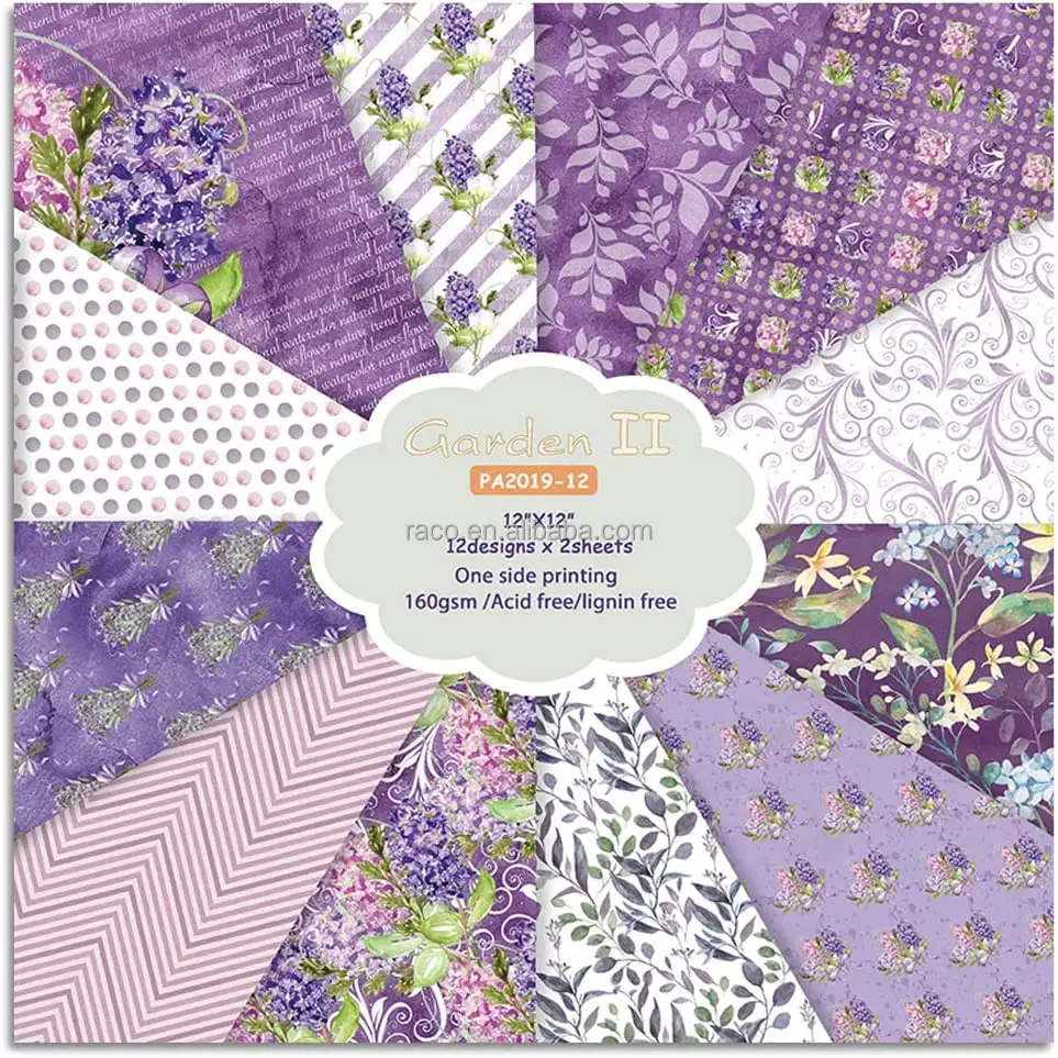 Paquete de papel estampado con almohadilla de papel para álbum de recortes, papel Floral con temática de jardín de primavera, color púrpura