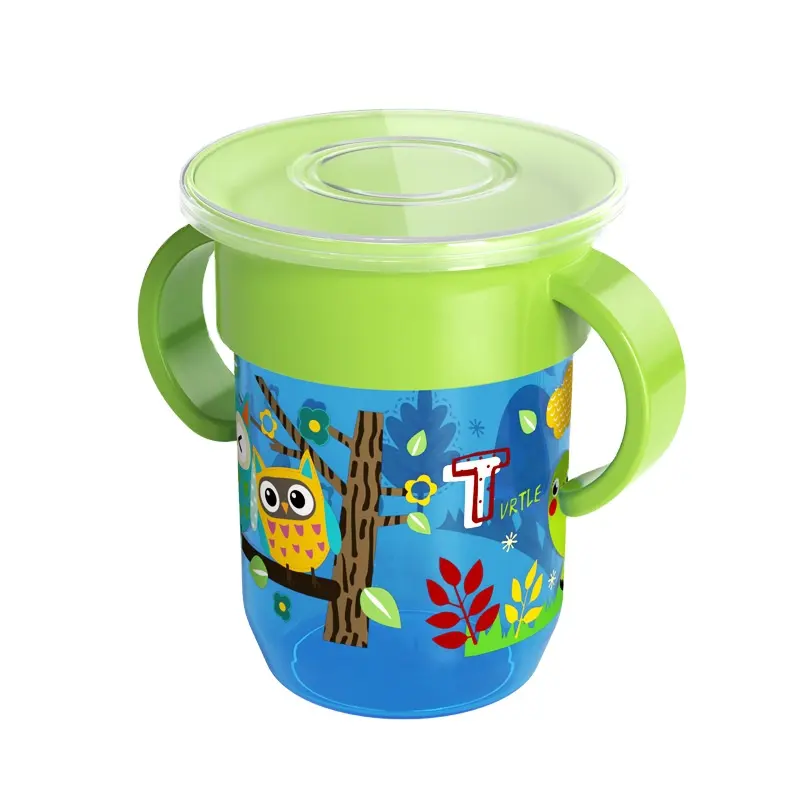 360 Degrees Can Be Rotated Baby Learning Drinking Cup With Double Handle Flip lid Leakproof Magic Cup Infants Water Cups Bottle