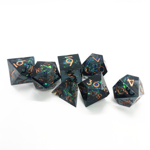 透明シャープエッジ多面体ダークブラックグリーングリッターコアダイスセット7個DNDゲームダイスセットRPGボードゲーム - Product Image 2