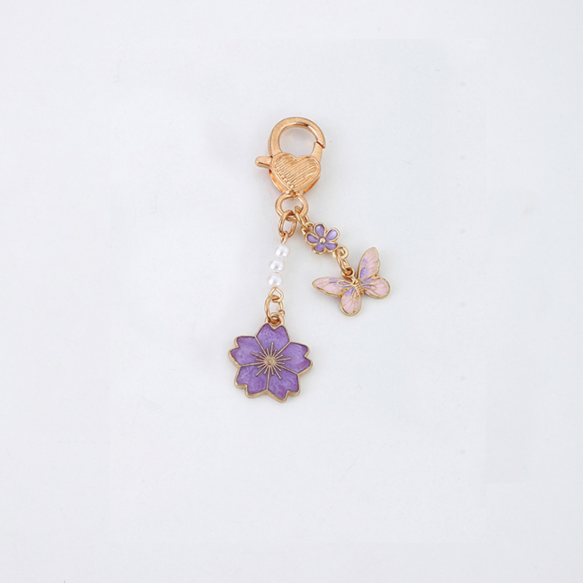 Porte-clés papillon perle fleur en métal * L