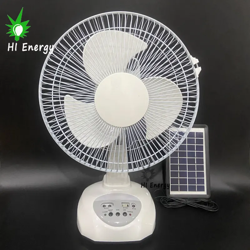 Ventilador eléctrico de energía Solar para el hogar, dispositivo de ventilación recargable de 12 pulgadas con Panel Solar y bombilla