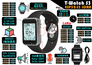 นาฬิกาสัมผัส T-Watch-S3 ESP32-S3โปรแกรมได้ไวไฟ PMU - Product Image 3