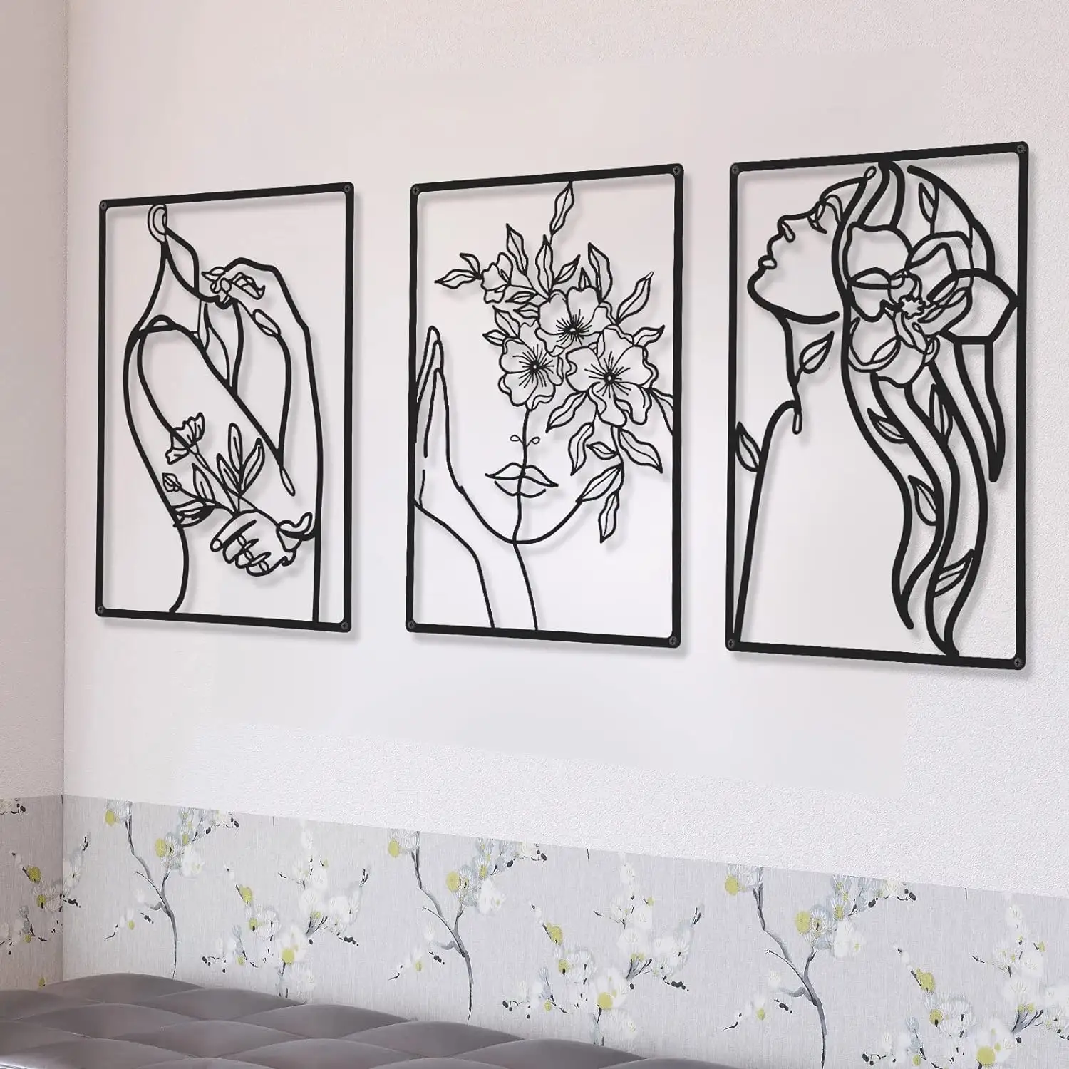 3 Pièces Métal Minimaliste Abstrait Femme Art Mural Dessin au trait Décor Suspendu Arts Métalliques Pour Décoration de Salon