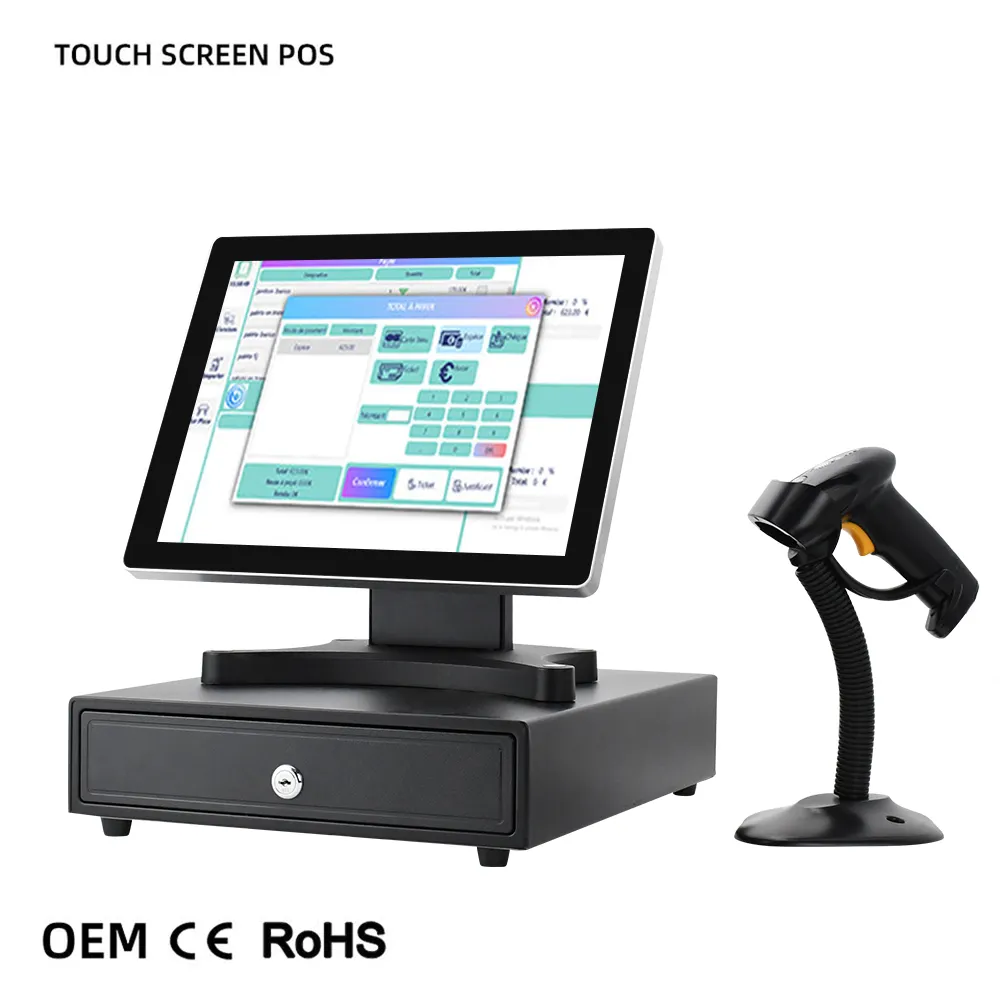 Factory OEM/ODM retail 15 inch metal case true flat custom pos machine system touch screen