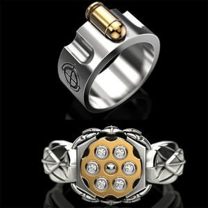 爆発的な創造的なb-u-l-le-tメンズリングR-ussianルーレットリボルバー2色メッキリング - Product Image 1