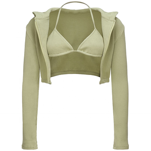 L230494 โรงงานที่กําหนดเองชุดโยคะ <span class=keywords><strong>3</strong></span> ชิ้นชุดกีฬา Crop Top เสื้อแจ็คเก็ตกีฬา Bra กระโปรงกางเกงขาสั้นชุดฟิตเนส Zip Up แขนยาว