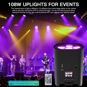 Pil kablosuz uplights par 6x18w RGBWAUV 6in1 dj Par işık IR uzaktan ve Wifi kontrol Led Par işıkları sahne parti gösterisi - Product Image 3